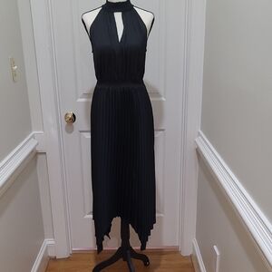 Anrabess Elegant Black Halter Pleated Midi Dress - Size L